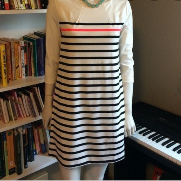 H&M SHIFT DRESS PINK/BLACK  STRIPES CREAM SIZE M - Picture 3 of 7